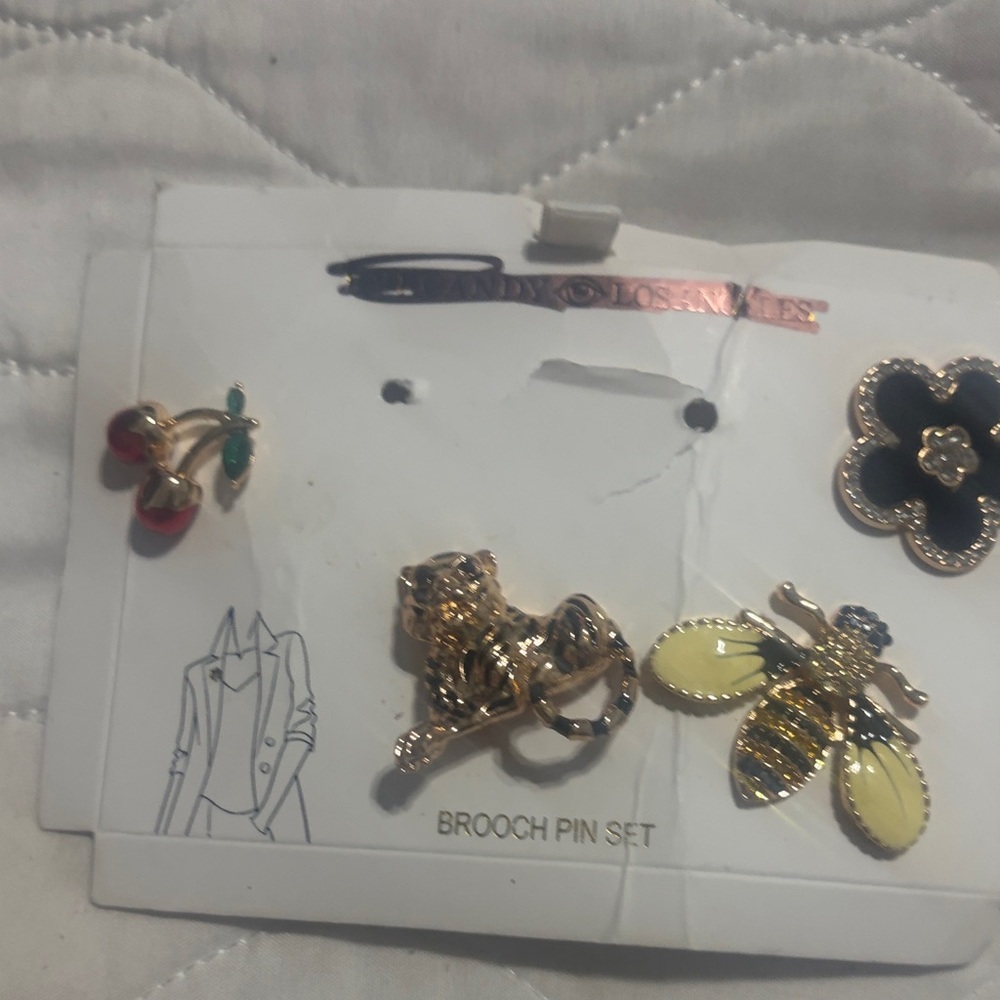 Gold and Black Brooch Pin Set
